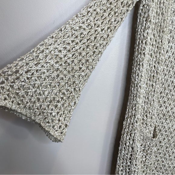 Hummingbird Open Knit Long Crochet Cardigan Marled Tan Open front S/M - Picture 9 of 12